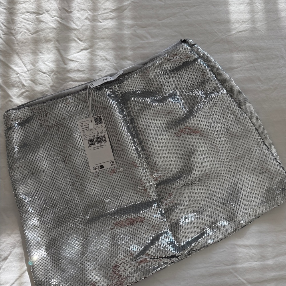 Mango Sequin Silver Mini Skirt